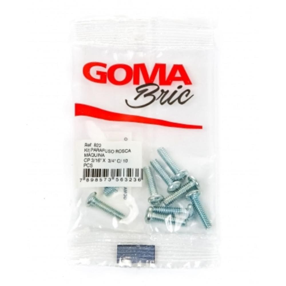 Kit Parafuso Rosca Maquina Goma Cp 3/16`` x 3/4`` 10 Peças