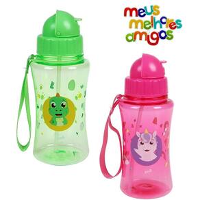 Garrafa Garrafinha Squeeze Infantil Meus Melhores Amigos com Tampa Retráril e Canudo 400 ml
