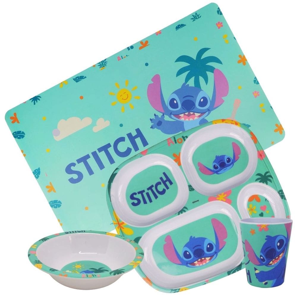 Jogo Refeição Infantil Melamina Stitch Disney 4 Peças Incluso Lugar Americano - Tuut