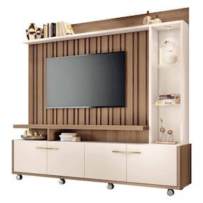 Estante Home Theater Titan Castanho Off White - HB Móveis