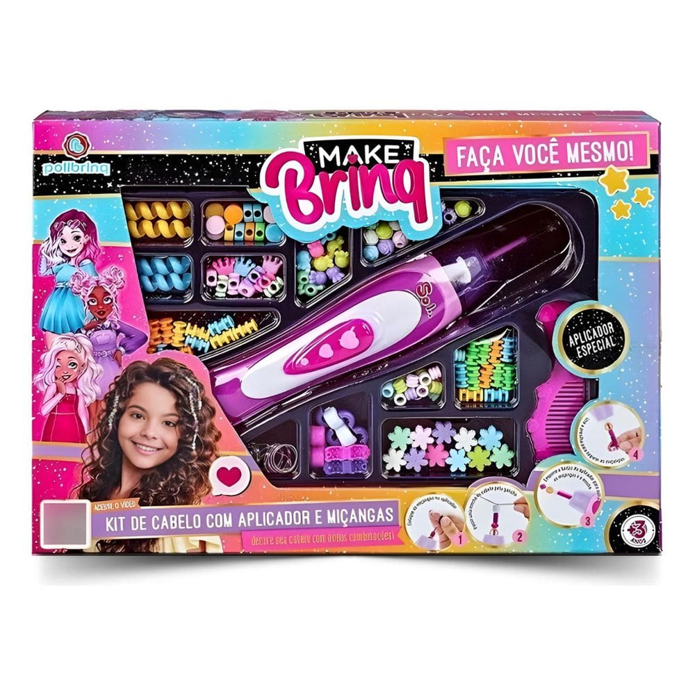 Kit de Cabelo com Aplicador de Miçangas MakeBrinq + Maleta de Maquiagem Divertida A Maleta de maquiagem permite que uti