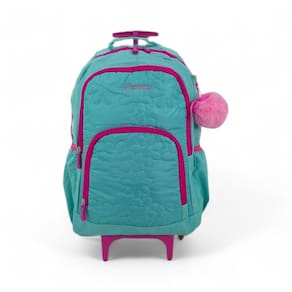 Mochila colorida grande feminina juvenil rodinha fuseco
