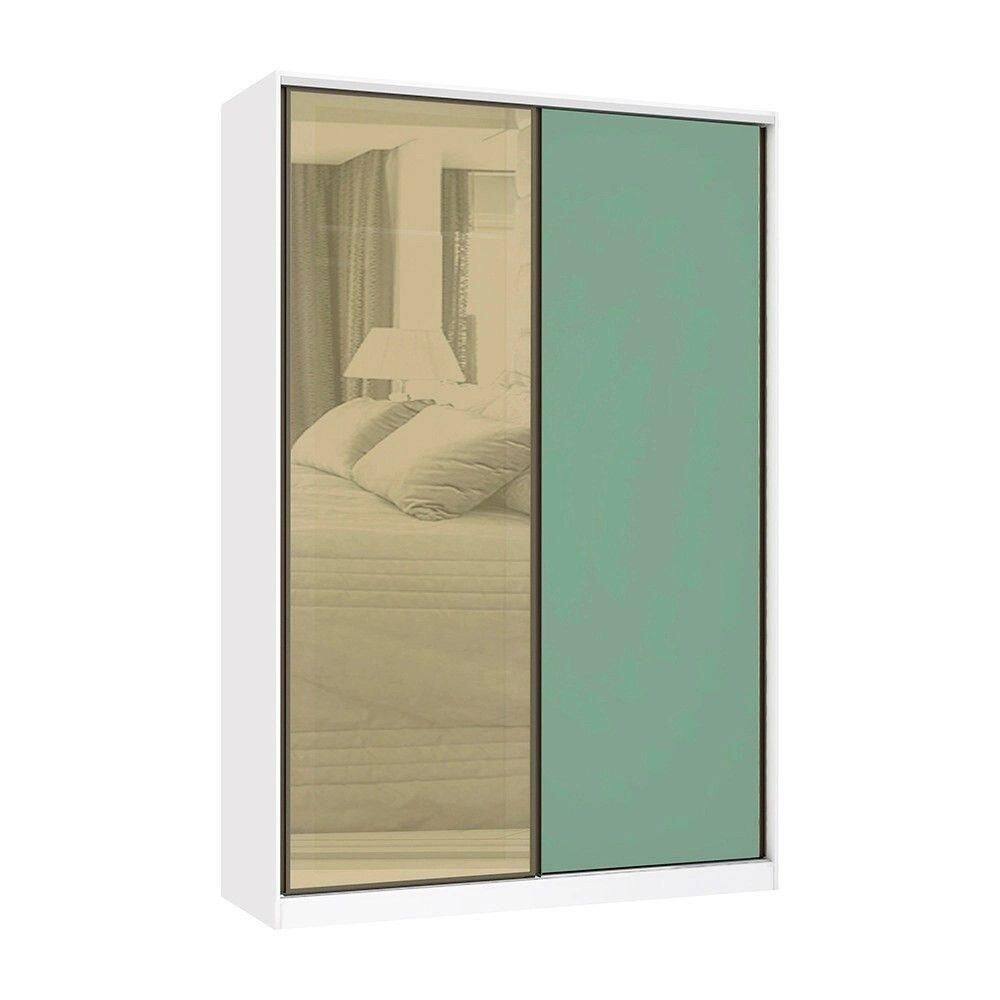 Guarda Roupa 2 Portas De Correr 3 Gavetas 159cm Com Vidro Reflecta Bronze Prime Luciane Móveis