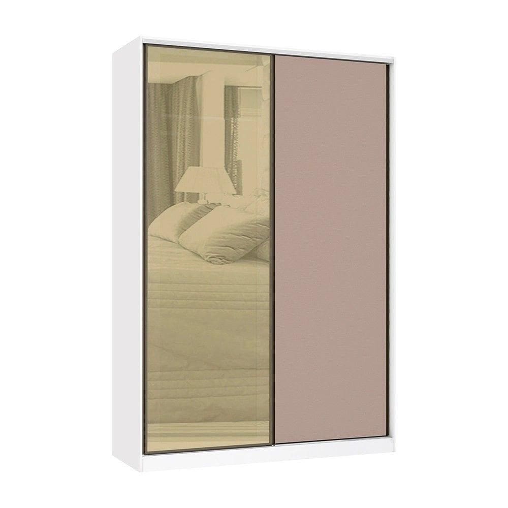 Guarda Roupa 2 Portas De Correr 3 Gavetas 159cm Com Vidro Reflecta Bronze Prime Luciane Móveis