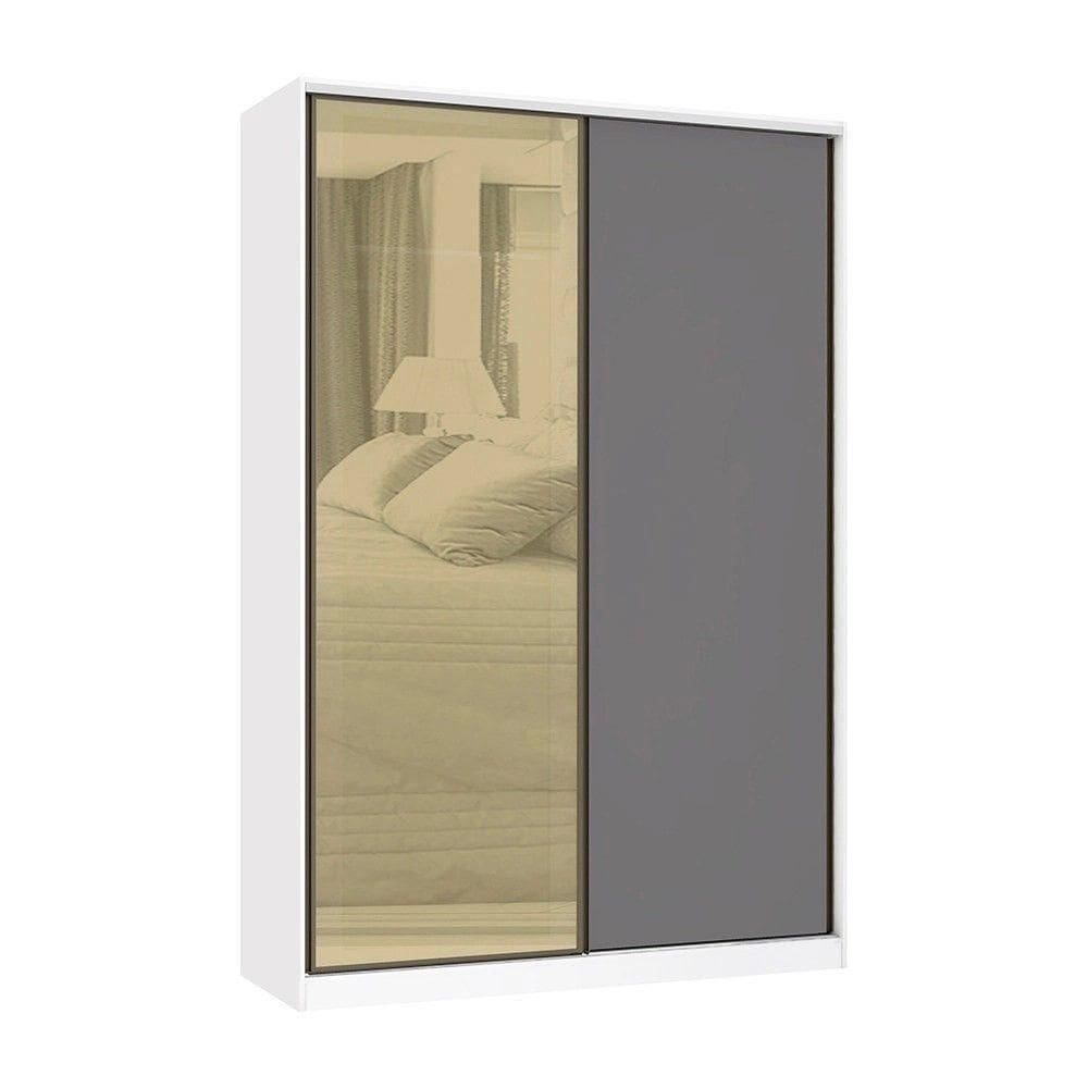 Guarda Roupa 2 Portas De Correr 3 Gavetas 159cm Com Vidro Reflecta Bronze Prime Luciane Móveis