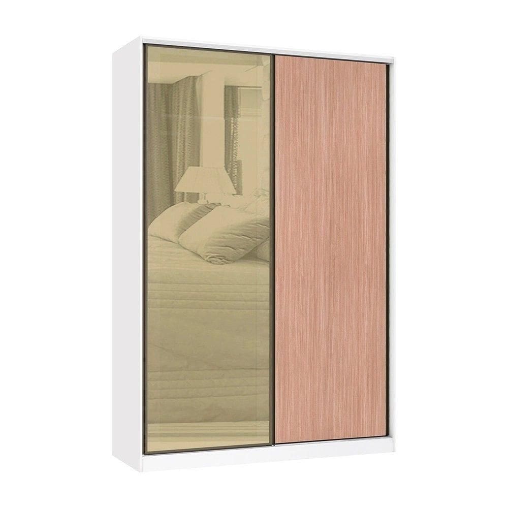 Guarda Roupa 2 Portas De Correr 3 Gavetas 159cm Com Vidro Reflecta Bronze Prime Luciane Móveis