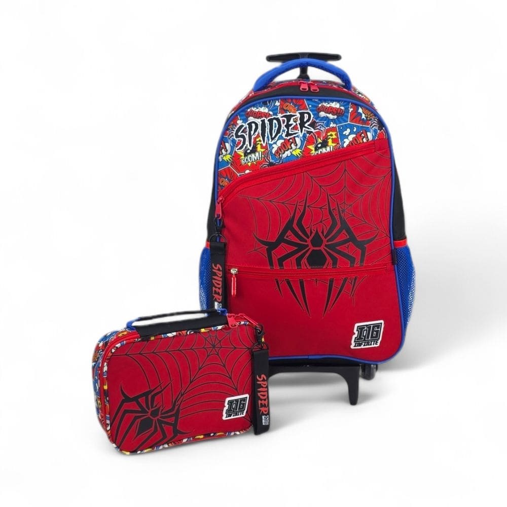 Kit mochila infantil rodinha estojo box fuseco Spider Man