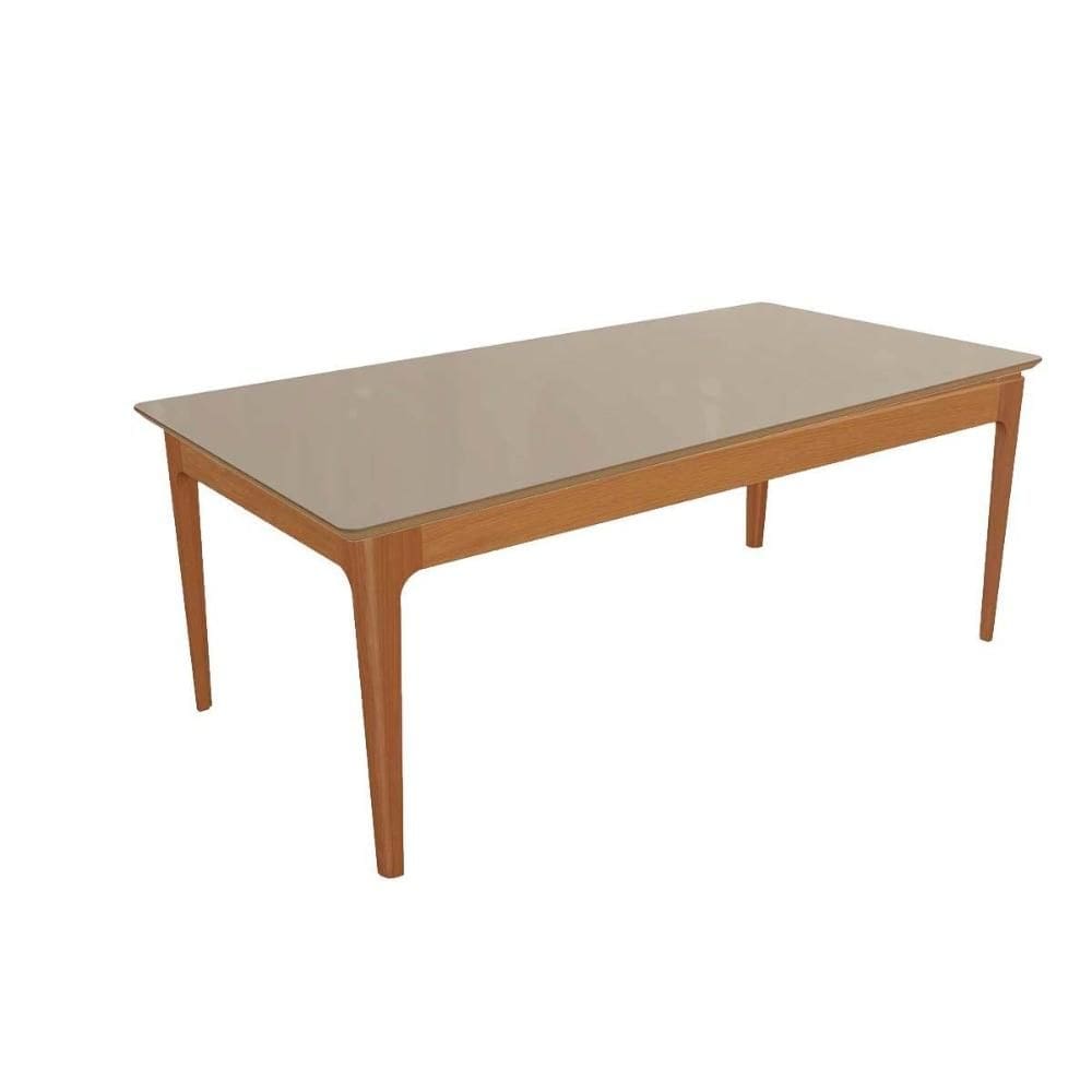 Mesa Multiuso Cozinha Mira Madeira Maciça c/ Tampo Madeirado c/ Vidro 200x100cm Carvalho/Nogueira/Vidro Bronze - Kappesberg