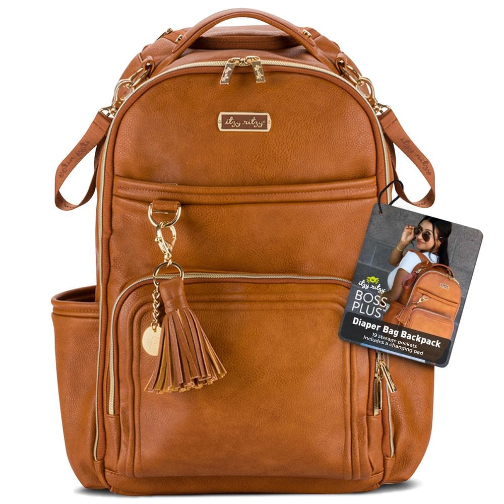 Mochila para fraldas Itzy Ritzy Boss Plus Cognac com 19 bolsos