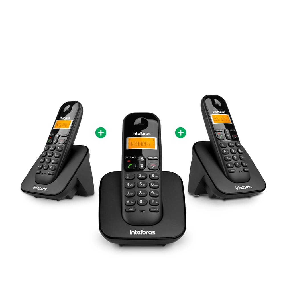 Combo Telefone sem Fio  + Dois Ramais Adicionais Intelbras TS 3113 Preto