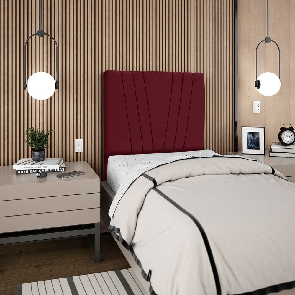 Cabeceira Para Cama Box Solteiro Carla 90cm Suede Bordo