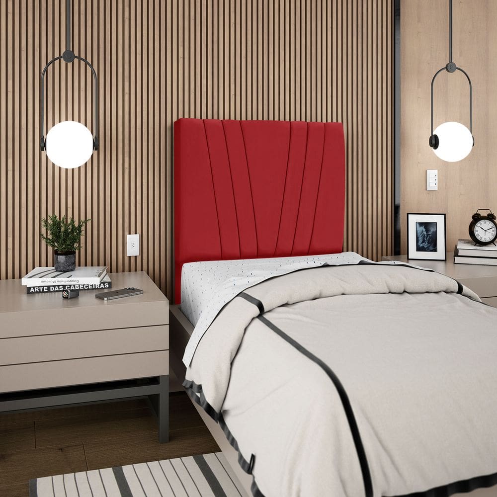 Cabeceira Para Cama Box Solteiro Carla 90cm Suede Vermelho