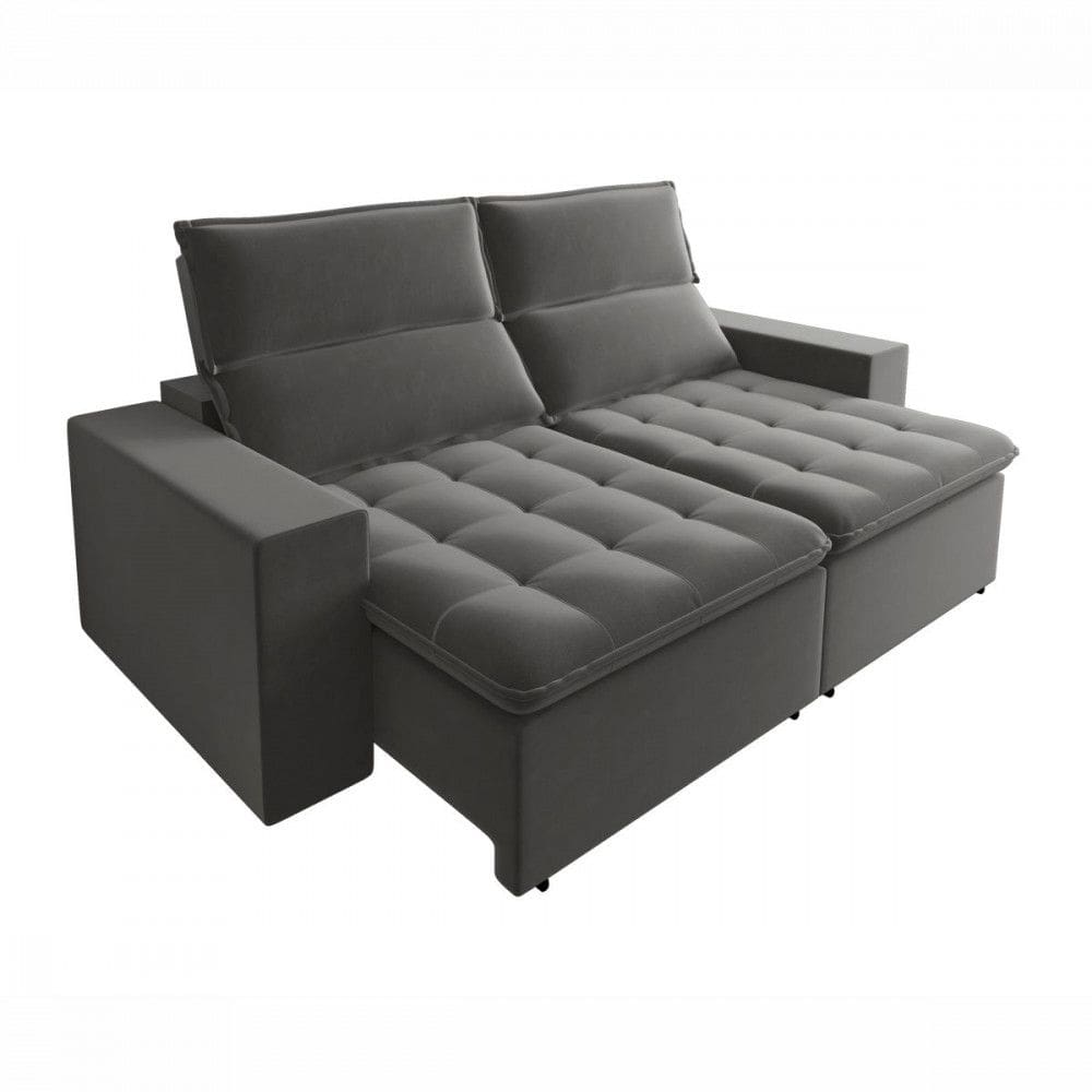 Sofá Retrátil Reclinável 3050 Bahamas 2.90m Veludo Cinza Mamflex