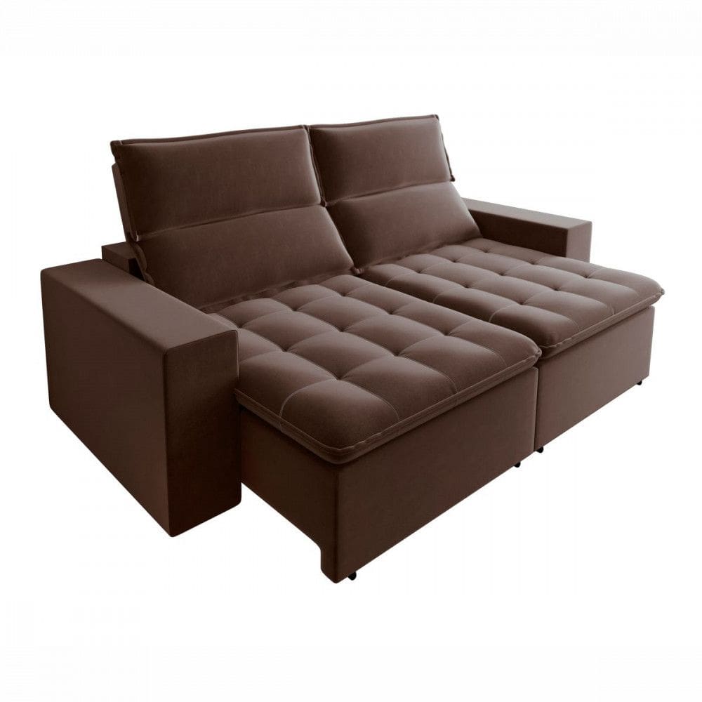 Sofá Retrátil Reclinável 3051 Bahamas 2.90m Veludo Marrom Mamflex