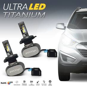 Par Lâmpadas H4 Farol Alto Baixo Hyundai Tucson Ultra Led Titanium 10000 Lumens Forte Branco Efeito Xenon 2010 2011 2012 2013