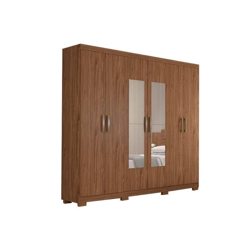 Guarda Roupa 6 Portas E 3 Gavetas C- Espelho Clara Avelã - Panan