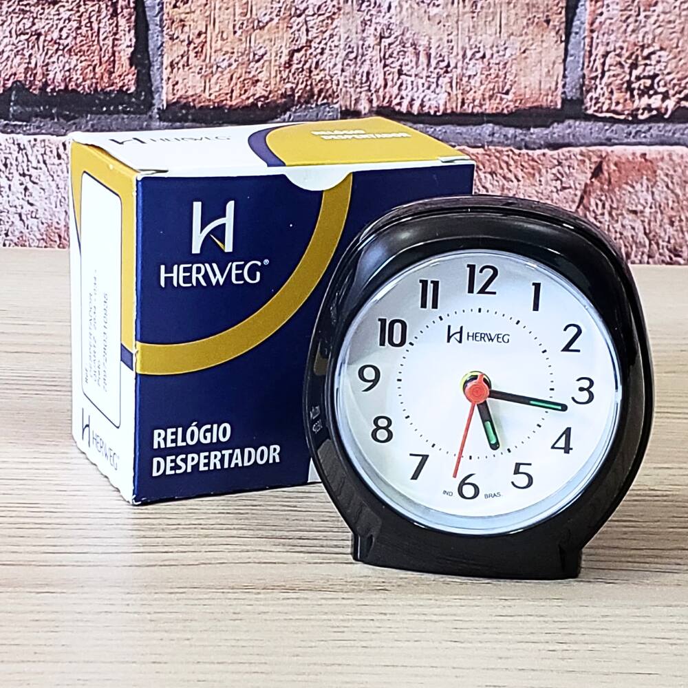 Relógio Despertador Herweg Quartz Analógico Preto 2634 - 034