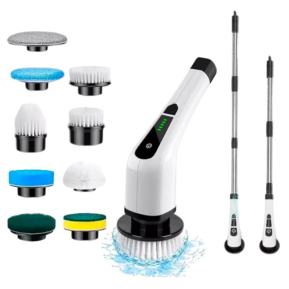 Esfregador Giratório Elétrico 9 em 1 – Escova de Limpeza Multifuncional com 9 Cabeças, Ideal para Lavar Louças e Superfícies Diversas