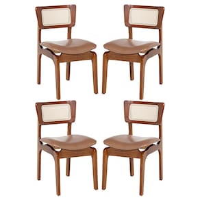 Kit 4 Cadeiras de Jantar Portugal em Madeira Imbuia Tela Rattan Impermeável Caramelo L85