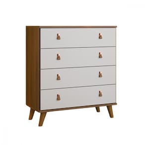 Cômoda Encanto 4 Gavetas Nogal com Branco Brilho Batrol