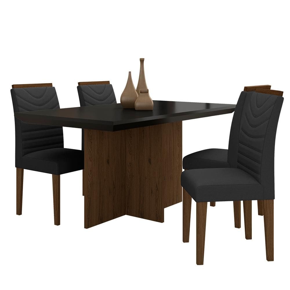 Mesa Com 4 Cadeiras Duda 1,36 Imbuia/preto/preto - Móveis Arapongas