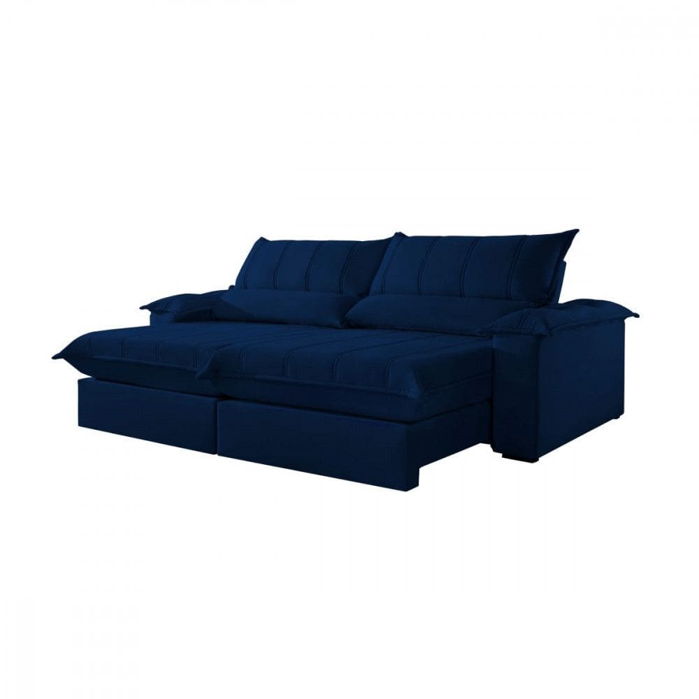 Sofá Retrátil Reclinável 2.20m Porto Bello Veludo Jolie Azul Montano
