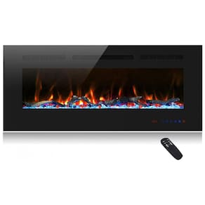 Lareira Elétrica de Embutir A45x106L com Controle Remoto e Digital, Luz LED, Chamas Multicolorida e Temporizador, 1500W, 110v, CHEERWAY EF42R, Preto