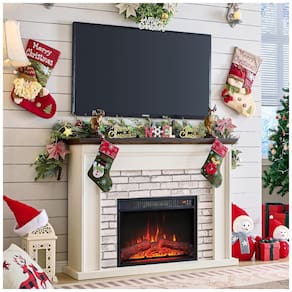 Lareira Elétrica de Embutir A86x115L cm com Suporte de TV e Nível de Chama Ajustável, 110V, Aitjunz, Branca
