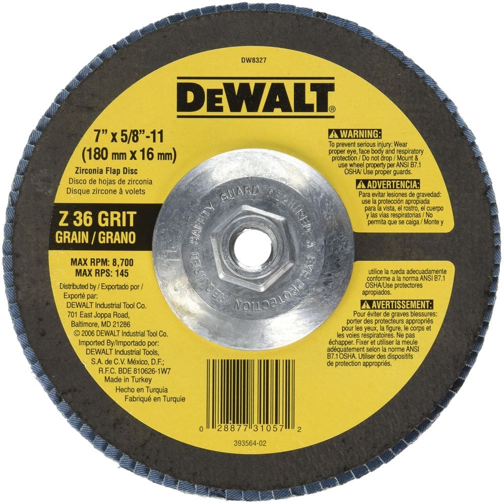 Disco de aba para rebarbadora ANGULAR DEWALT DW8327 36 Grit Zirconia 7 polegadas