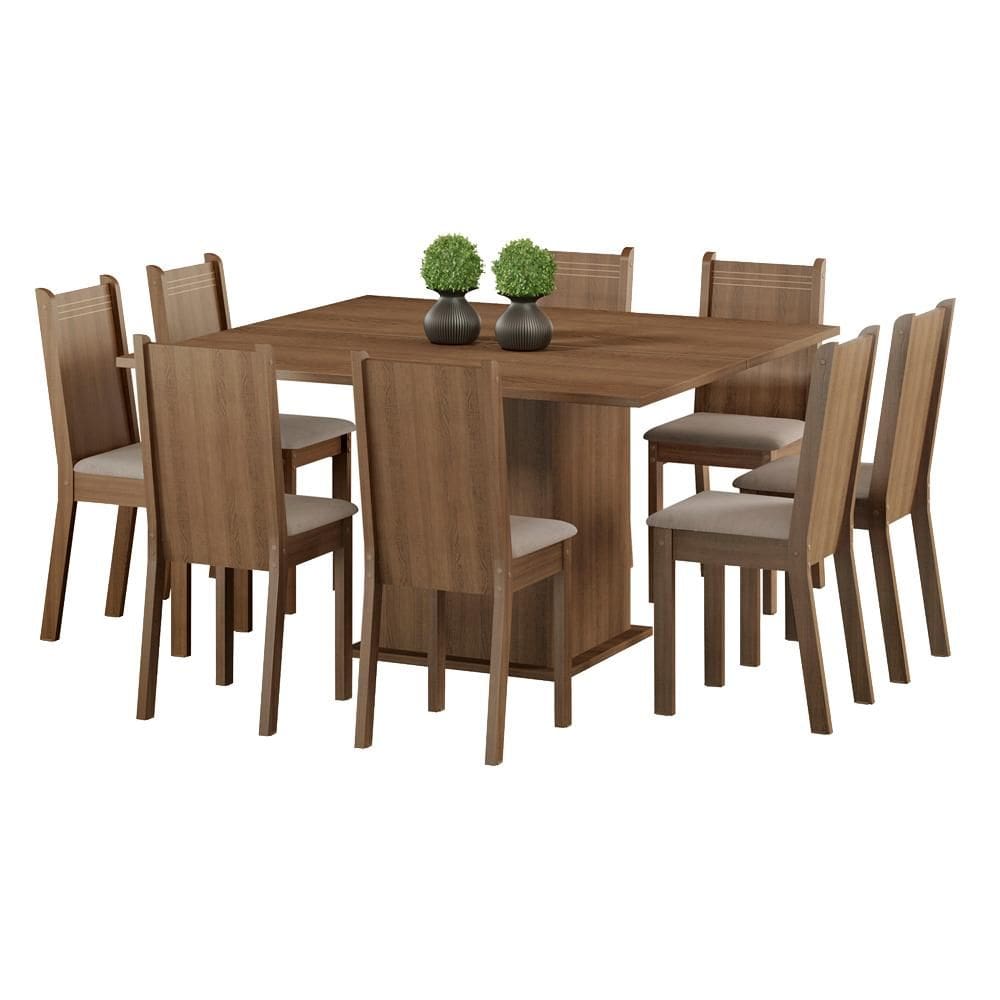 Conjunto Sala de Jantar Clarice Madesa Mesa Tampo de Madeira com 8 Cadeiras - Rustic/Sintético Bege XV