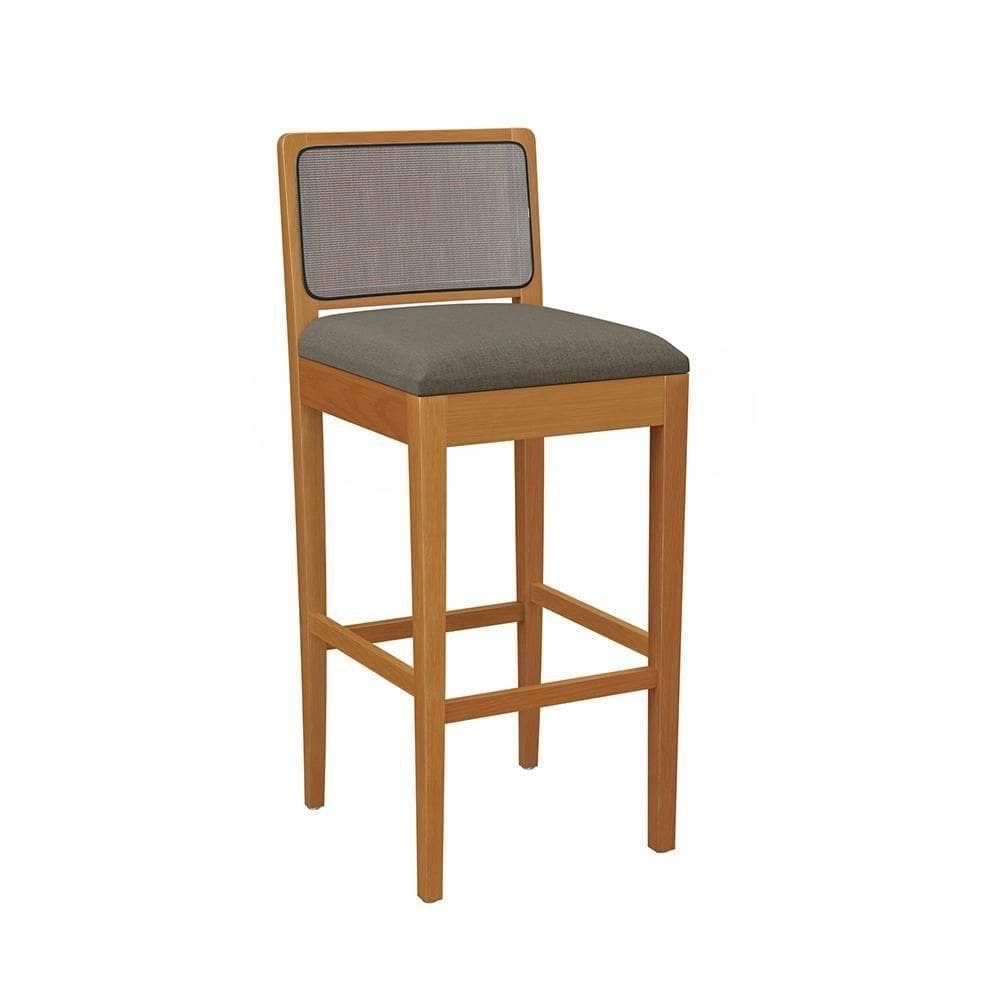 Banqueta Em Madeira Maciça Sara Kappesberg Linho Mescla Chumbo Tela Chumbo