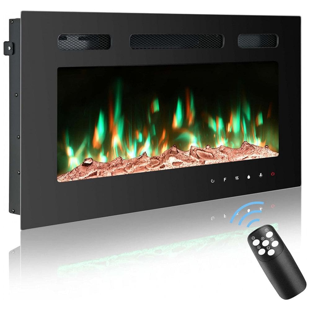 Lareira Elétrica de Embutir A41x81L com Controle Remoto e 9 Cores de LED, 1500W, 110v, OUTDOOR DIAMOND 36 Inch Electric Fireplace Inserts, Preto