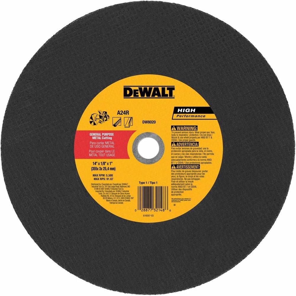 Disco de corte DeWalt DW8020 para corte de metal 14 x 5/32 x 1