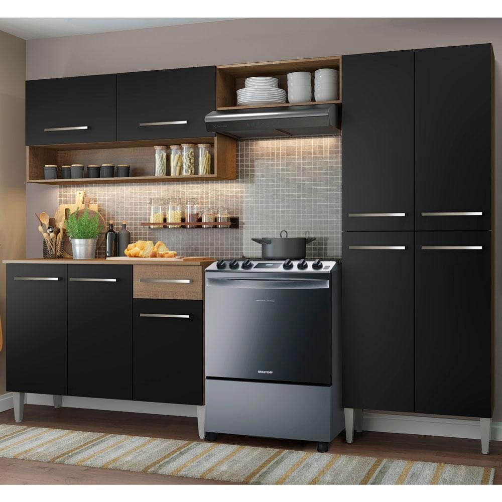 Armário de Cozinha Compacta 229cm Rustic/Preto Emilly Pop Madesa 02 XV