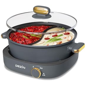 Panela Elétrica 4L com Divisor, Controle Temperatura Ajustável e Antiaderente, 110V 1350W, DEZIN, Cinza