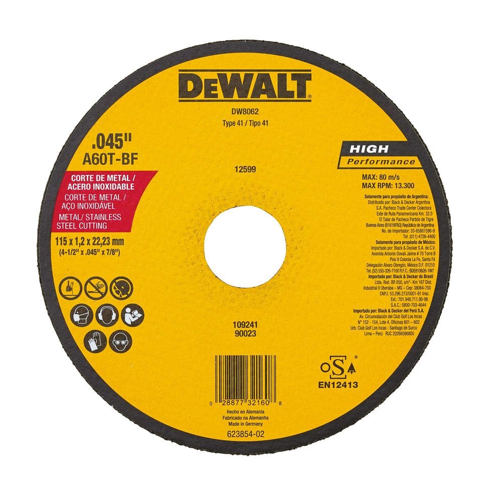 Disco abrasivo de corte DEWALT DW8062 11,4 cm de diâmetro
