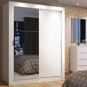 Guarda-Roupa Solteiro Madesa Denver 2 Portas de Correr com Espelho - Branco XV