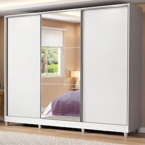 Guarda Roupa Casal Madesa Royale 100% MDF 3 Portas de Correr com Espelho com Pés XV