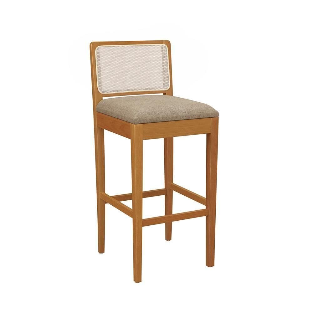 Banqueta Em Madeira Maciça Sara Kappesberg Linho Fendi Tela Bege