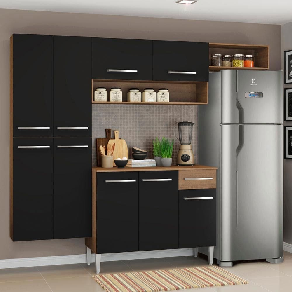 Armário de Cozinha Compacta 229cm Rustic/Preto Emilly Fit Madesa 03 XV