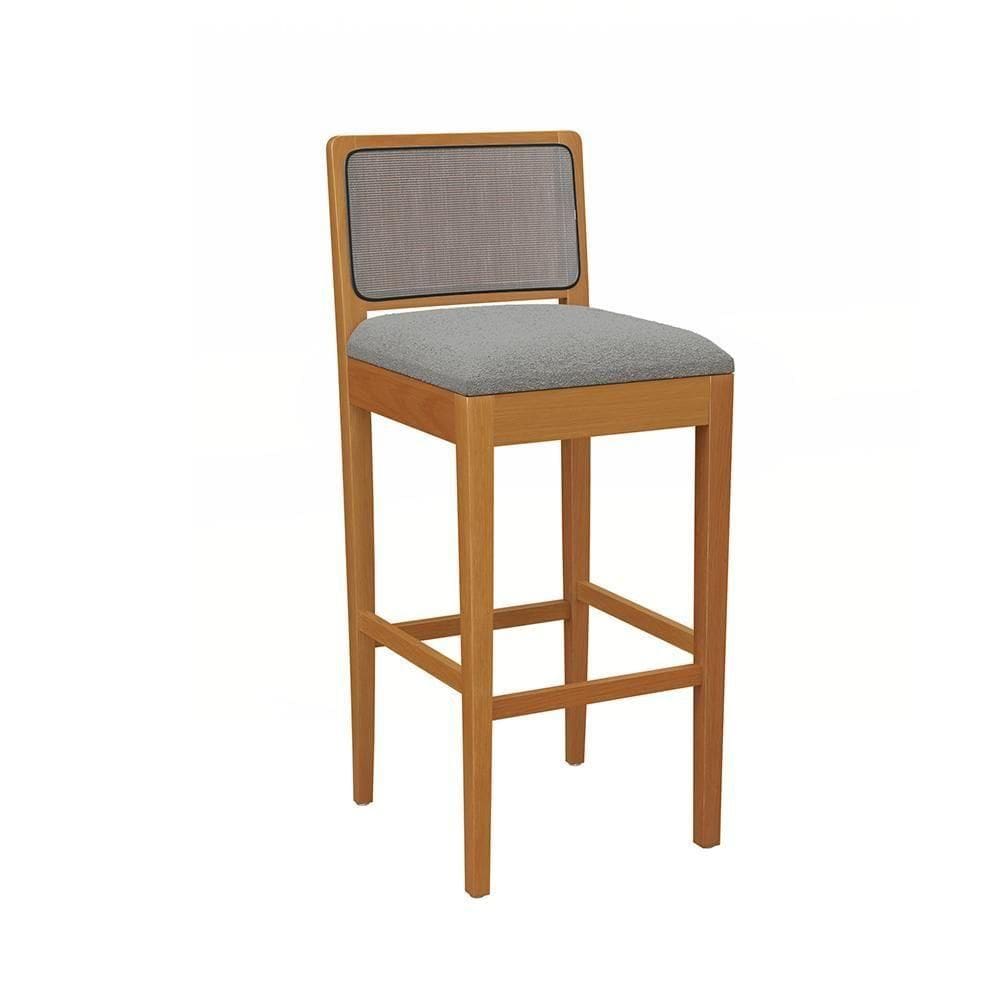 Banqueta Em Madeira Maciça Sara Kappesberg Boucle Cinza Tela Chumbo