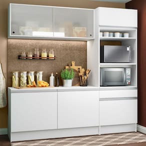 Cozinha Compacta Madesa Topazio Pop com Armário, Balcão e Tampo Branco XV