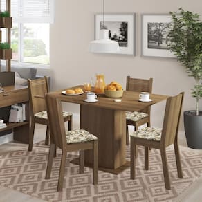 Conjunto Sala de Jantar Lexy Madesa Mesa Tampo de Madeira com 4 Cadeiras - Rustic/Floral Lírio Bege XV