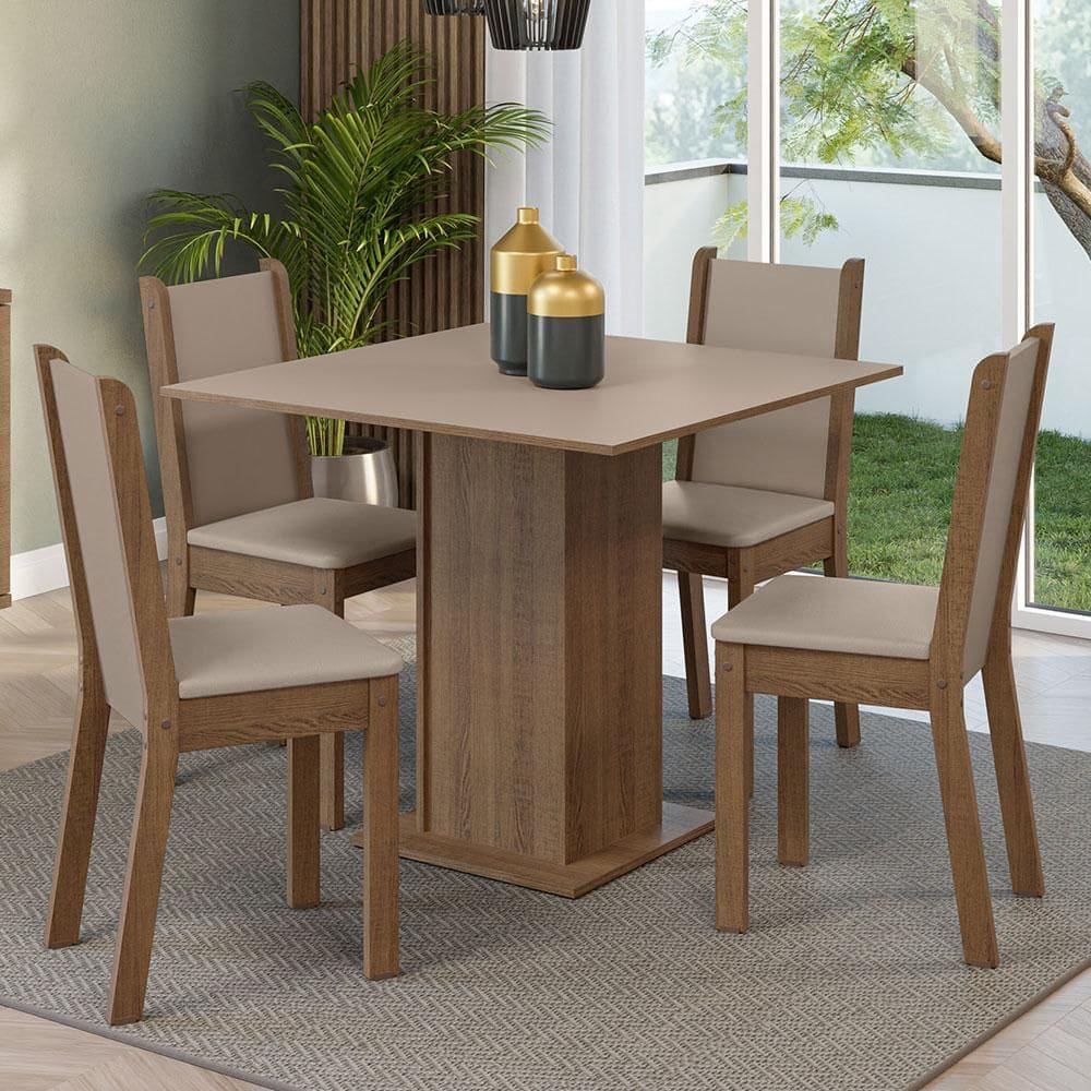 Conjunto Sala de Jantar Madesa Alana Mesa Tampo de Madeira 4 Cadeiras - Rustic/Crema/Sintético Bege XV
