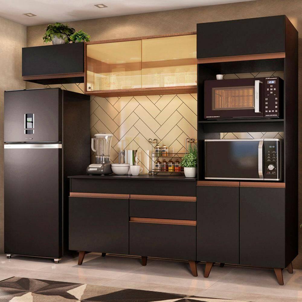 Cozinha Completa Madesa Reims 260001 com Armário e Balcão - Preto/Rustic XV