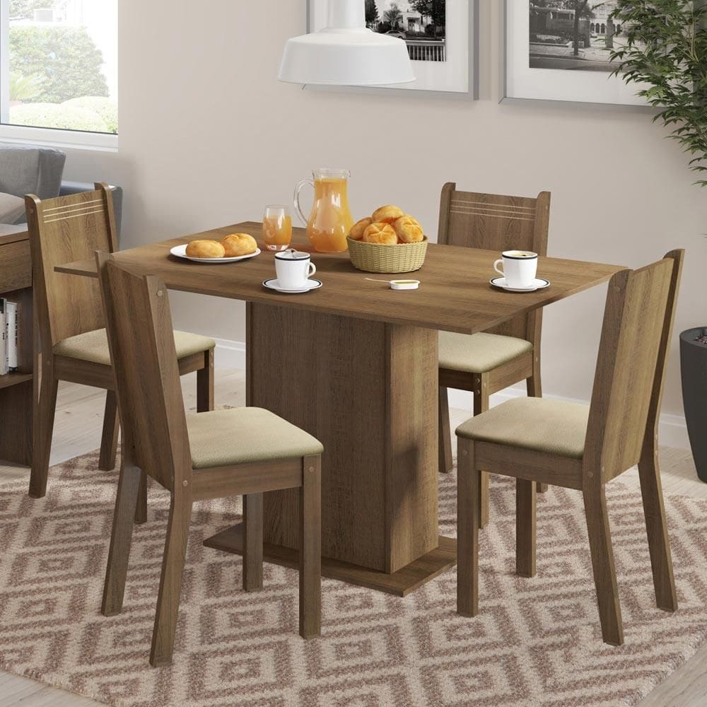 Conjunto Sala de Jantar Lexy Madesa Mesa Tampo de Madeira com 4 Cadeiras - Rustic/Sintético Bege XV