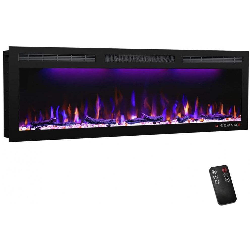 Lareira Elétrica de Embutir A45x182L com Controle Remoto e Digital, Luz LED, Chamas Multicolorida e Temporizador, 1500W, 110v, MYSTFLAME, Preto