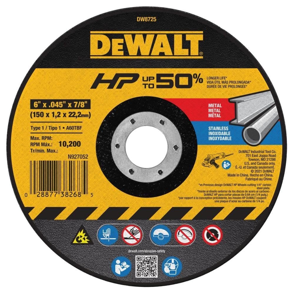 Roda de corte DEWALT DW8725 15,24 cm x 1,02 mm x 2,22 cm A60