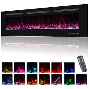 Lareira Elétrica de Embutir A44x152L com Temporizador e Chamas Realista, 110V 1500W, Oxhark, Preta