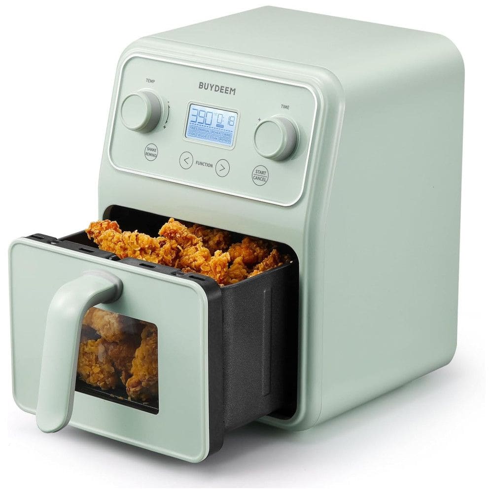Forno Airfryer 4 Litros 8 em 1 com Janela Retrô e Lembrete de Agitar, 110V 1200W, Buydeem, Verde